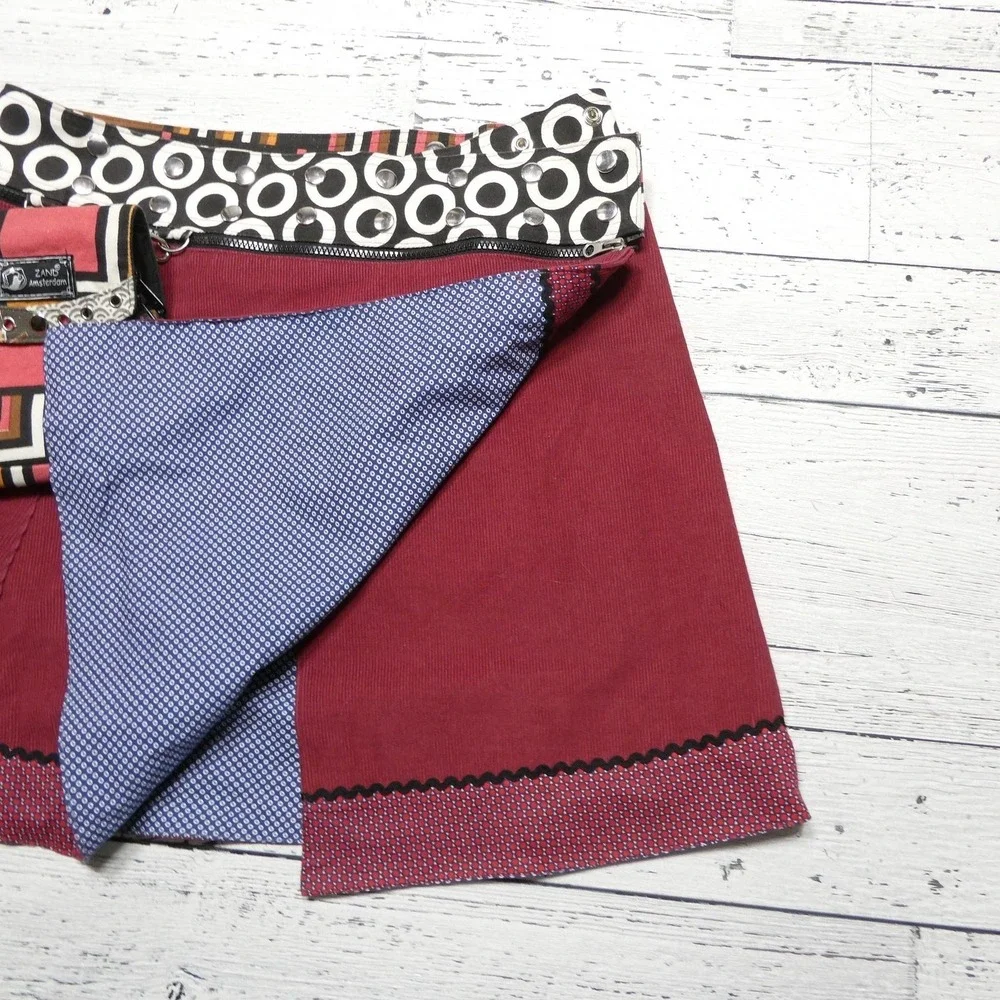 Zand Amsterdam Skirt Womens One Size Red Wrap Reversible Pocket Belt Boho